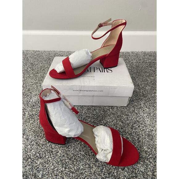 Dream Pairs Shoes - Women's Dream Pairs Red Strappy Sandals Block Heel Faux Suede Size 7